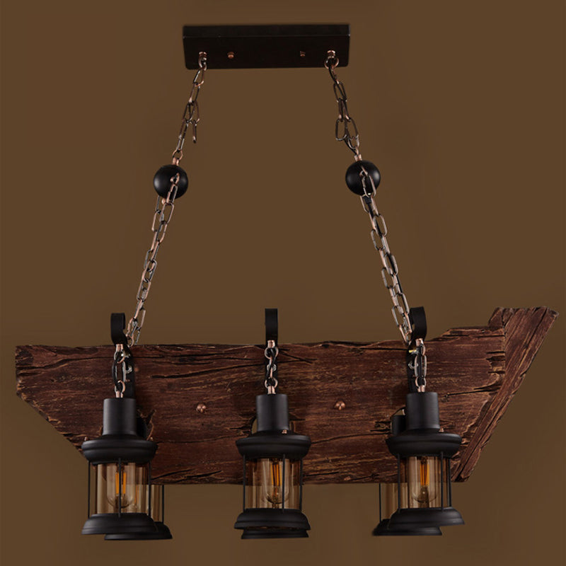 Cylinder Wood Island Pendant Light Industrial Restaurant Island Light Fixture in Distressed Wood