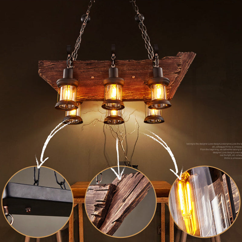 Cylinder Wood Island Pendant Light Industrial Restaurant Island Light Fixture in Distressed Wood