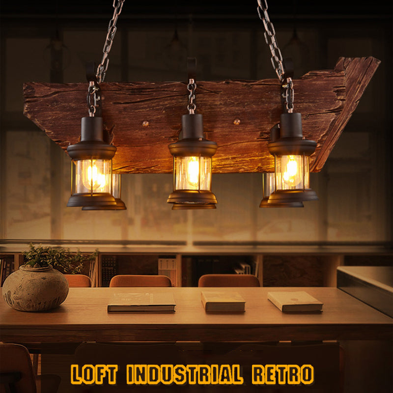 Cylinder Wood Island Pendant Light Industrial Restaurant Island Light Fixture in Distressed Wood