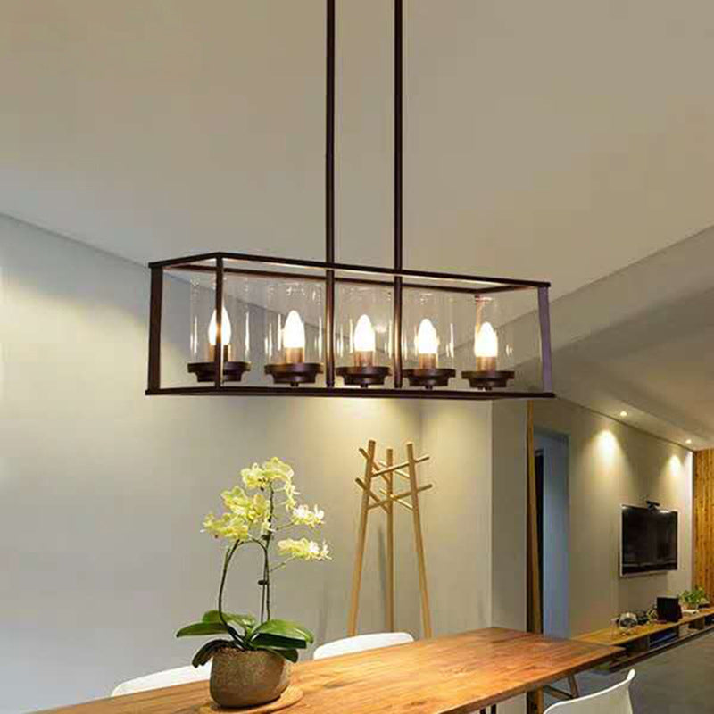 Glass Island Linear Linear Ciondolo in stile industriale Black Dinning Room Isola Penderant Candelier