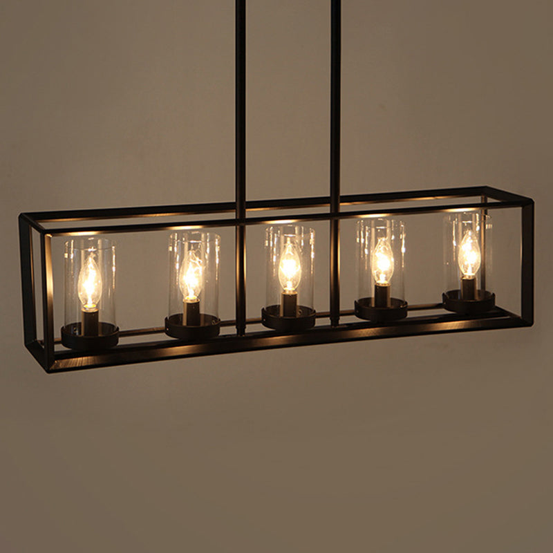 Glass Island Linear Pendant Industrial-Style Black Dinning Room Island Pendant Chandelier