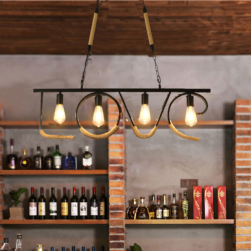Luce a sospensione in ferro nero in ferro battuto in corda di canapa in stile vintage industriale Light per la caffetteria