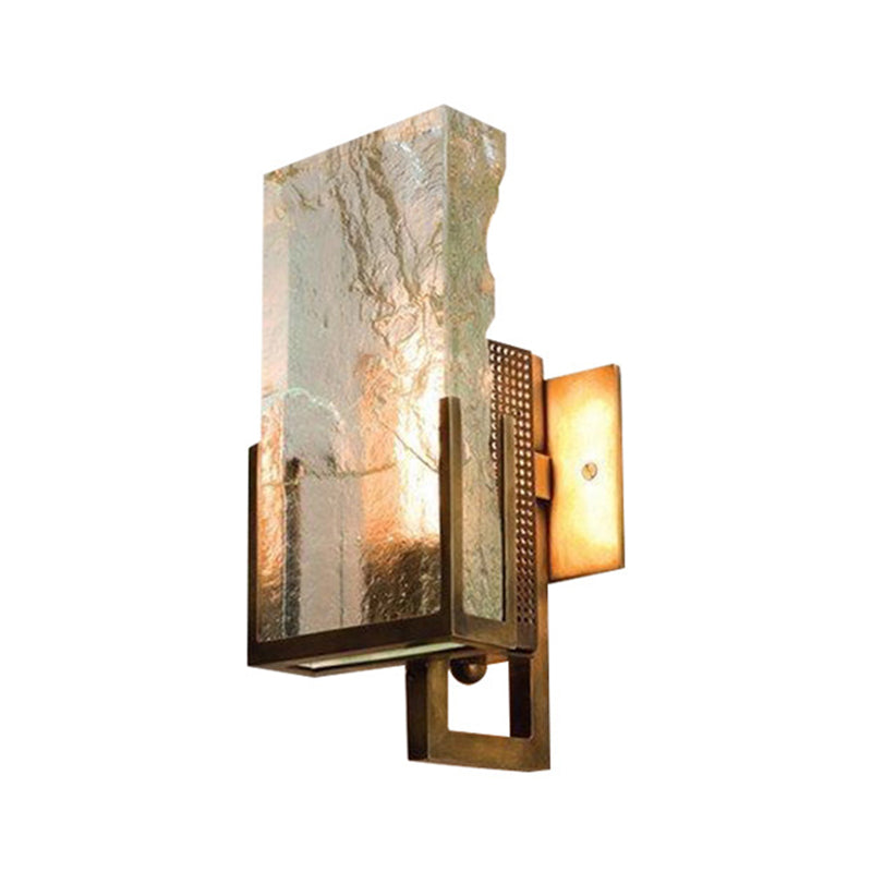 Rectangular Ice Cube Clear Crystal Wall Lamp 11.8" H Postmodern Gold Bedside Sconce Lighting Fixture