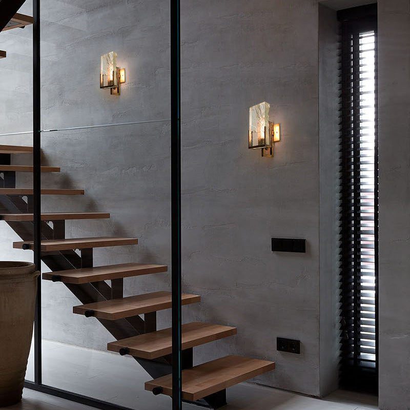 Rectangular Ice Cube Clear Crystal Wall Lamp 11.8" H Postmodern Gold Bedside Sconce Lighting Fixture