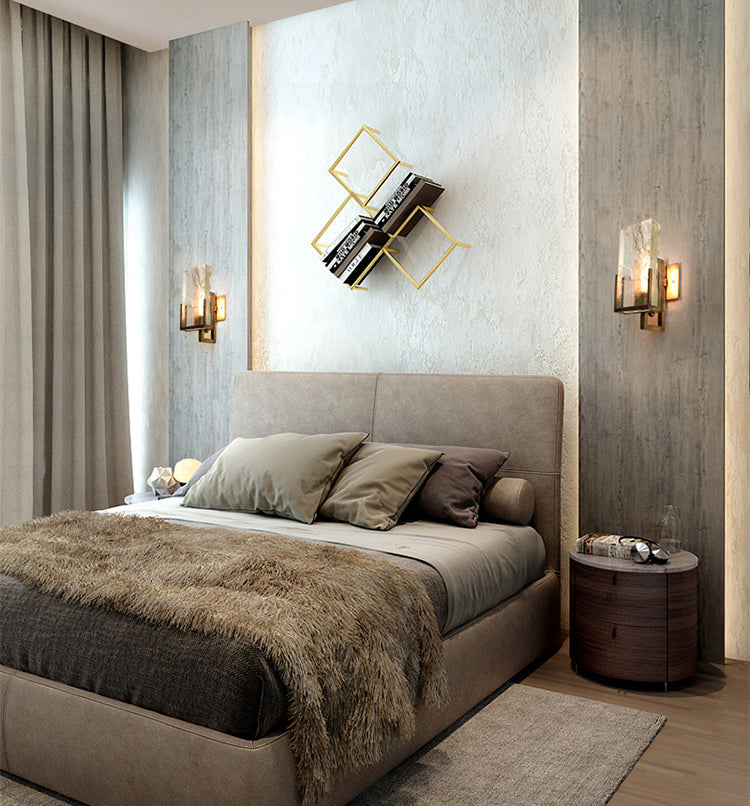 Rectangular Ice Cube Clear Crystal Wall Lamp 11.8" H Postmodern Gold Bedside Sconce Lighting Fixture