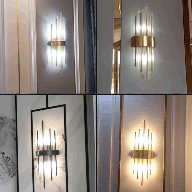 2 Lights Post Modern Wall Lamp Minimalist Linear Crystal Brass Sconce Light Fixture for Indoor