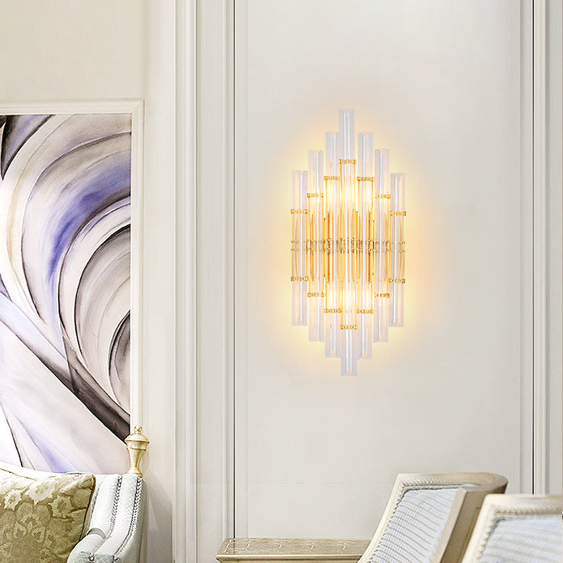 Lámpara de pared de la columna de cristal transparente de 2 luces Post-Moderno Flexion de iluminación de dorado para sala de estar
