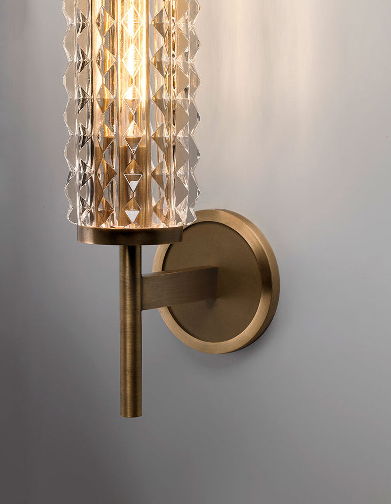 Luces de apliques de vidrio de diamante cilíndrico de 19 "h Post moderna de iluminación de latón de estilo moderno para pasillo de escaleras
