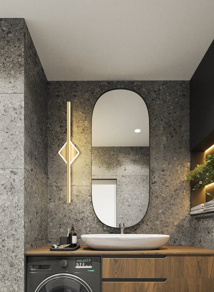 Lampade per vanità per bagno lineare in stile Luxury Mid-secolo Lampadele per vanità in metallo con finitura oro in oro