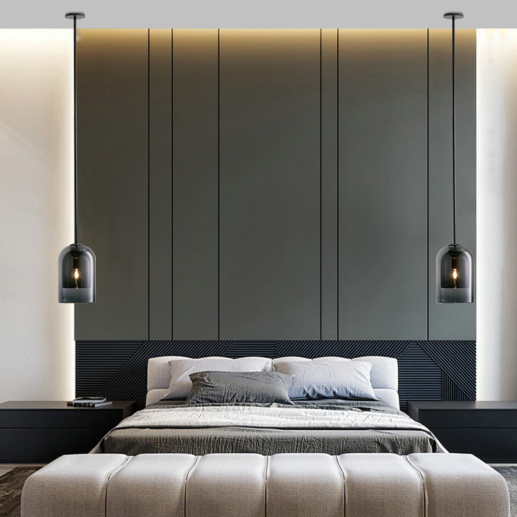 Double Glass Shade Mini Bell Shaped Hanging Light Contemporary Minimalism Single Bulb Lighting Pendant with 59" Adjustable Suspension Wire