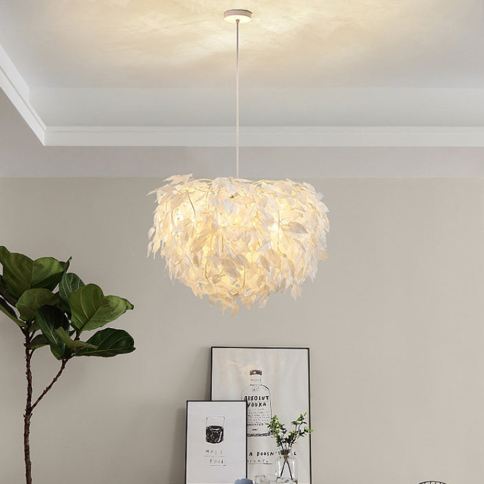 Sphere Feather Chandelier Pendant Light Contemporary Bedroom Suspended Lighting Fixture