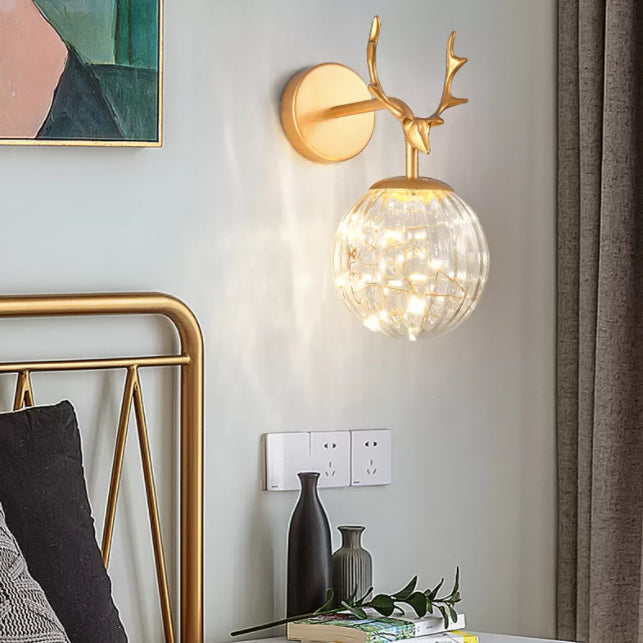 Modern Minimalist Style Spherical Wall Mounted Light Fixture Glass Wall Sconce Lighting with Antlers