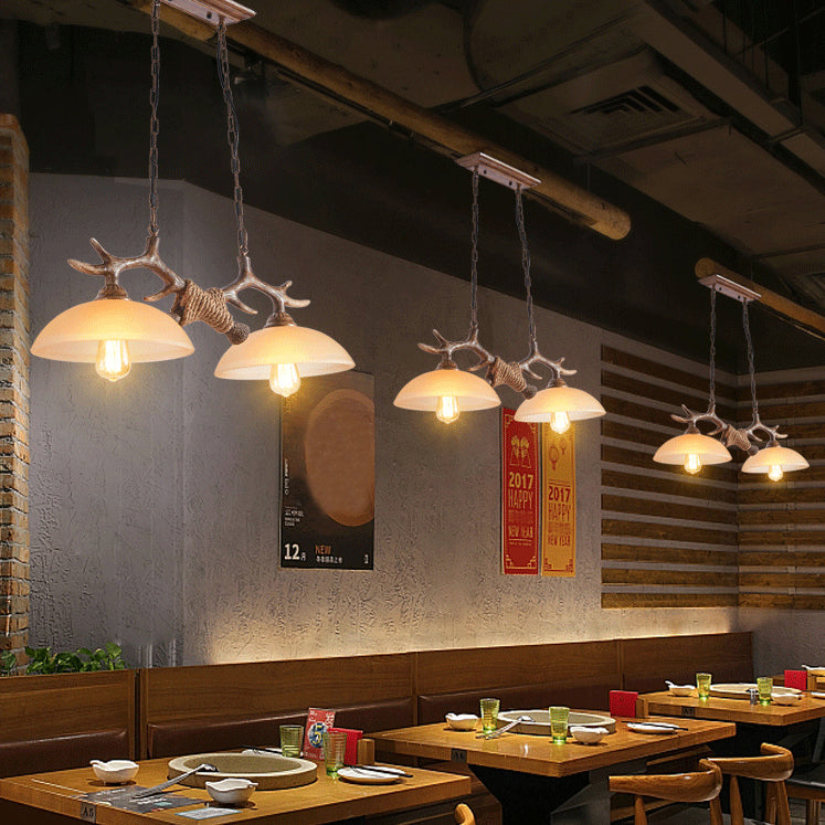 White Bowl Pendant Lighting Fixture Traditional Metal Restaurant Ceiling Pendant Light