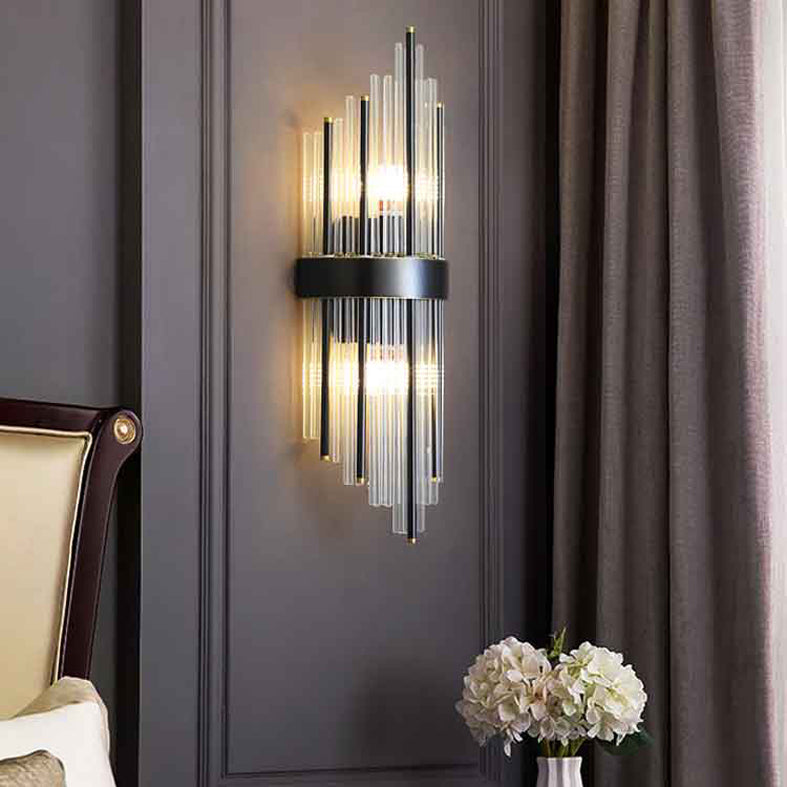 2 Lights Post Modern Wall Lamp Minimalist Linear Crystal Brass Sconce Light Fixture for Indoor