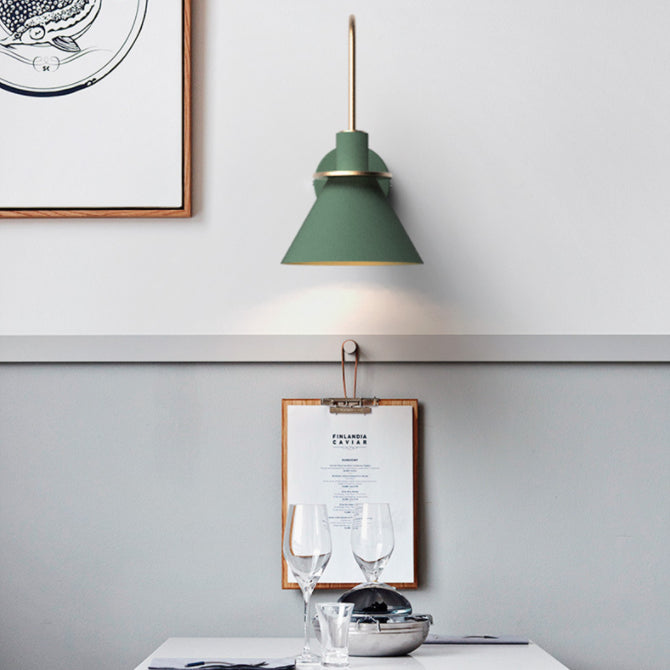 5-Color Optional Conical Metal Shade Wall Lamp Nordic Style Macaroon Single Bulb Bedroom Lighting Fixture