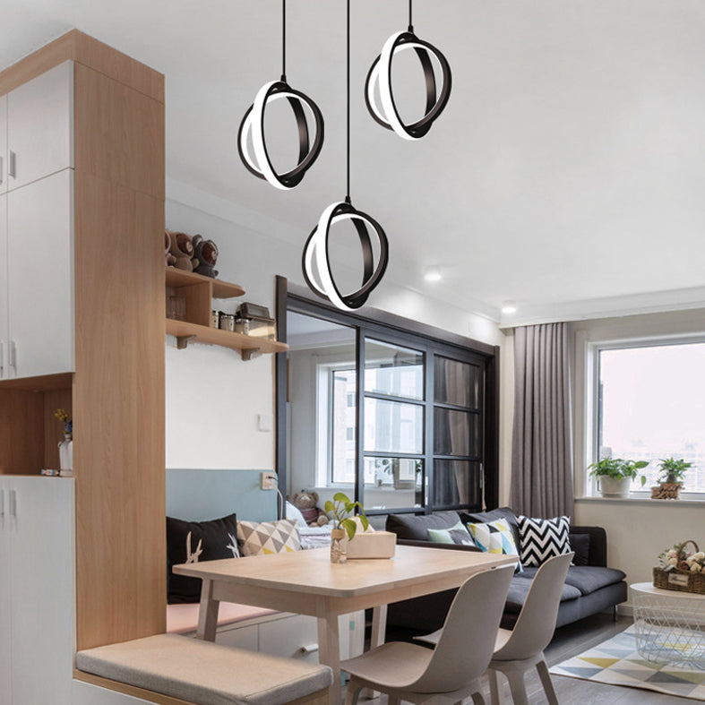 Black Circling Rings Pendant Light Minimalist Aluminum Suspension LED Light Fixture