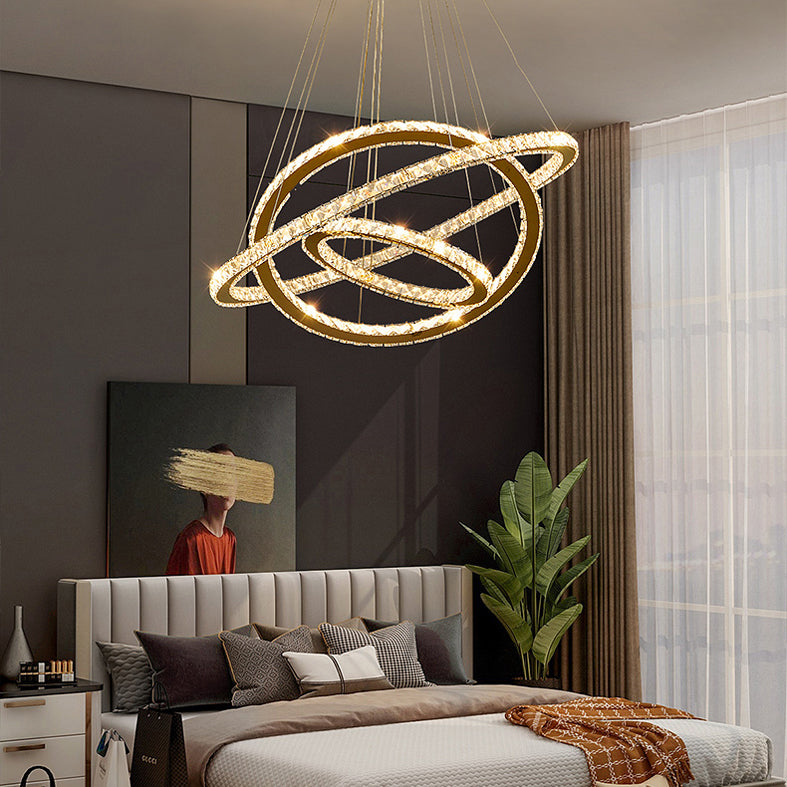 New Modern Gold Tiered Chandelier Light Fixtures Crystal LED Hanging Lamp for Living Room