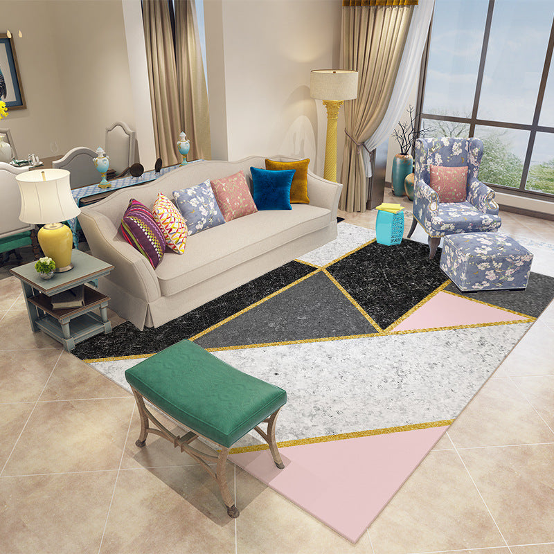 Marble Look Area Rug Polyester Abstract Rug Stain Resistant Area Carpet for Living Room