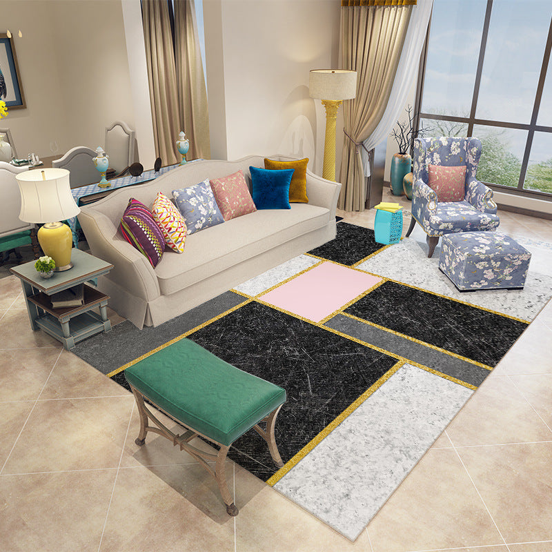 Marble Look Area Rug Polyester Abstract Rug Stain Resistant Area Carpet for Living Room