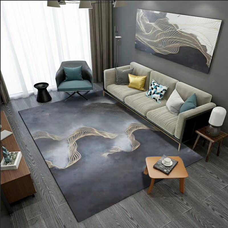 Ink Painting Rug Polyester Modern Area Carpet Stain Resistant Indoor Rug for Living Room