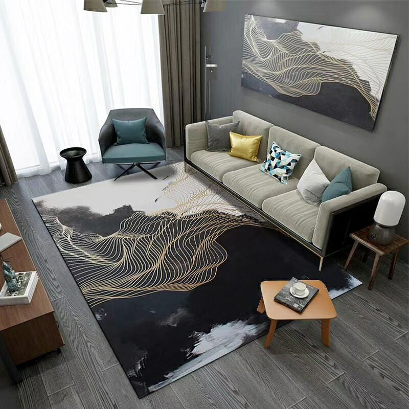 Ink Painting Rug Polyester Modern Area Carpet Stain Resistant Indoor Rug for Living Room
