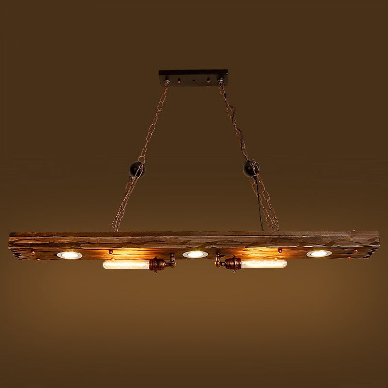 Antique Bronze Wood Linear Island Ceiling Lights Industrial Hanging Lights for Dining Room