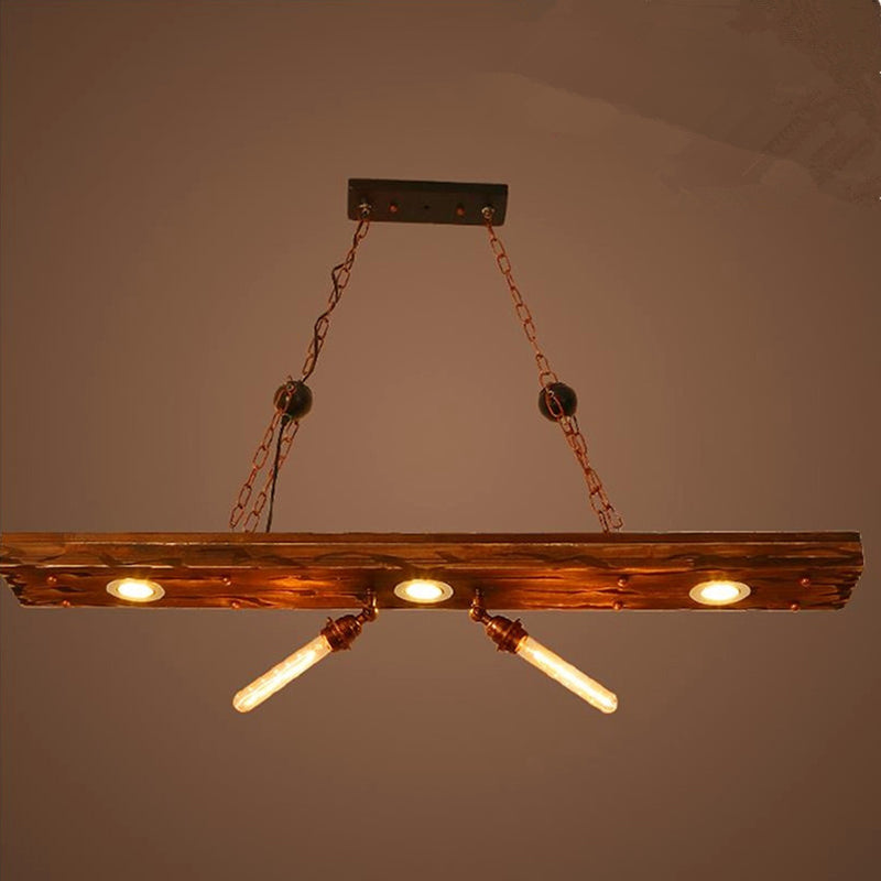 Antique Bronze Wood Linear Island Ceiling Lights Industrial Hanging Lights for Dining Room