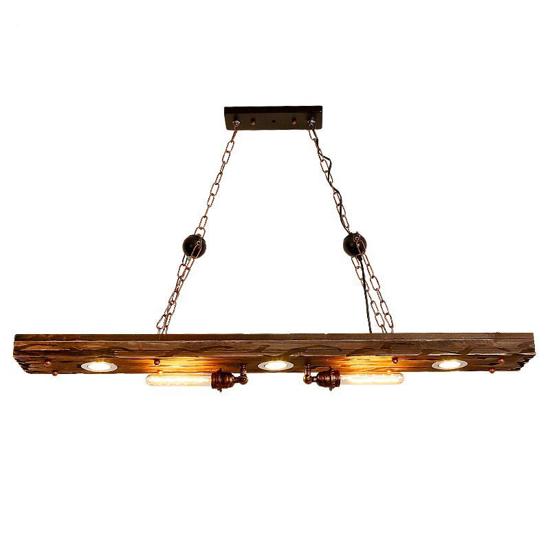 Antique Bronze Wood Linear Island Ceiling Lights Industrial Hanging Lights for Dining Room