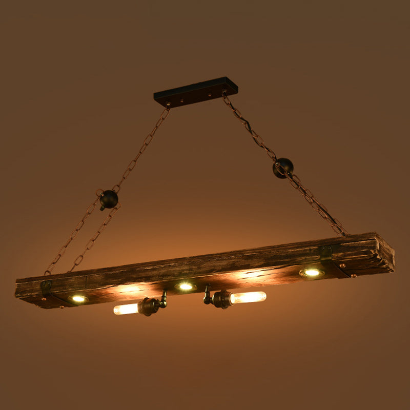 Antique Bronze Wood Linear Island Ceiling Lights Industrial Hanging Lights for Dining Room