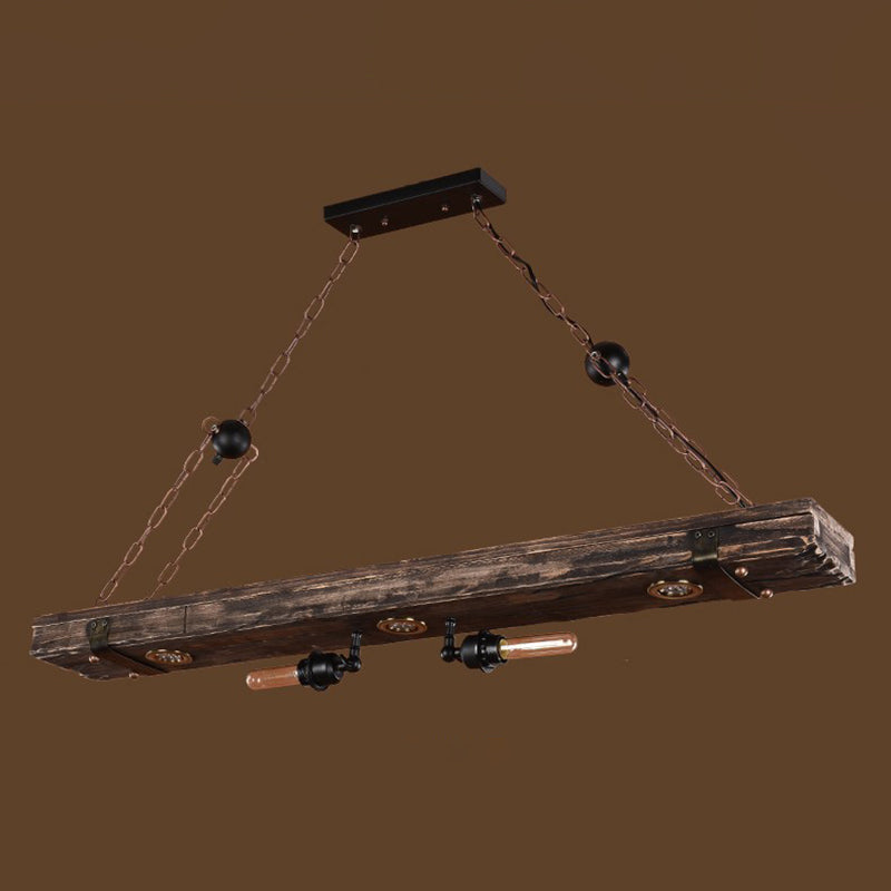 Antique Bronze Wood Linear Island Ceiling Lights Industrial Hanging Lights for Dining Room