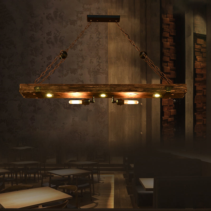 Antique Bronze Wood Linear Island Ceiling Lights Industrial Hanging Lights for Dining Room