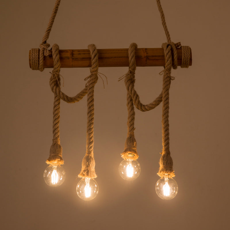 Brown Bamboo Island Pendant Light in Industrial Retro Style Hemp Rope Ceiling Light for Restaurant
