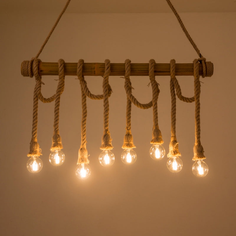 Brown Bamboo Island Pendant Light in Industrial Retro Style Hemp Rope Ceiling Light for Restaurant