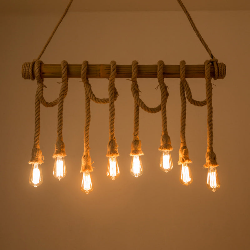 Brown Bamboo Island Pendant Light in Industrial Retro Style Hemp Rope Ceiling Light for Restaurant
