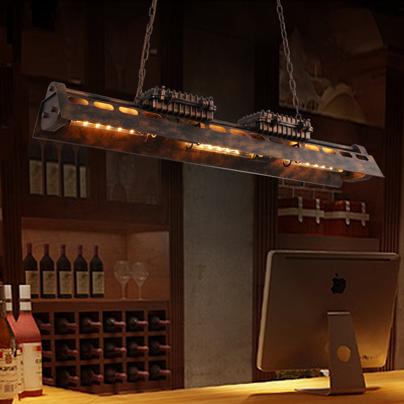 Antique Bronze Iron Linear Island Ceiling Lights Industrial Hanging Lights for Dining Room