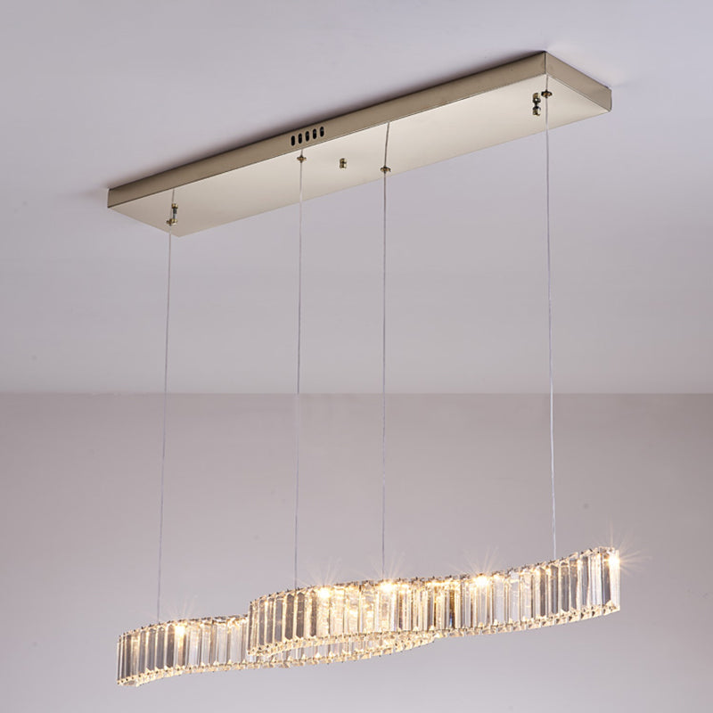 Iluminación de la isla de cristal lineal de 2 luces Luz de techo de oro contemporáneo para comedor