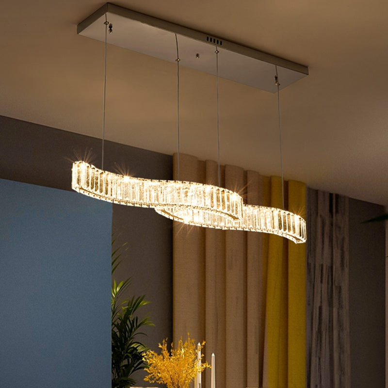 Iluminación de la isla de cristal lineal de 2 luces Luz de techo de oro contemporáneo para comedor