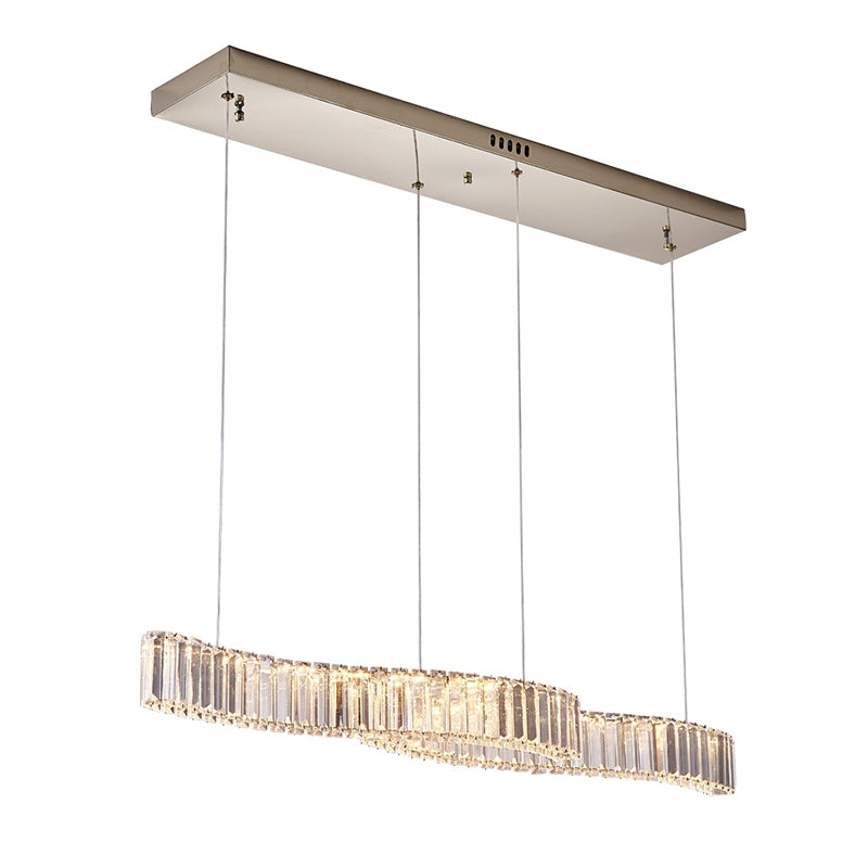 Iluminación de la isla de cristal lineal de 2 luces Luz de techo de oro contemporáneo para comedor