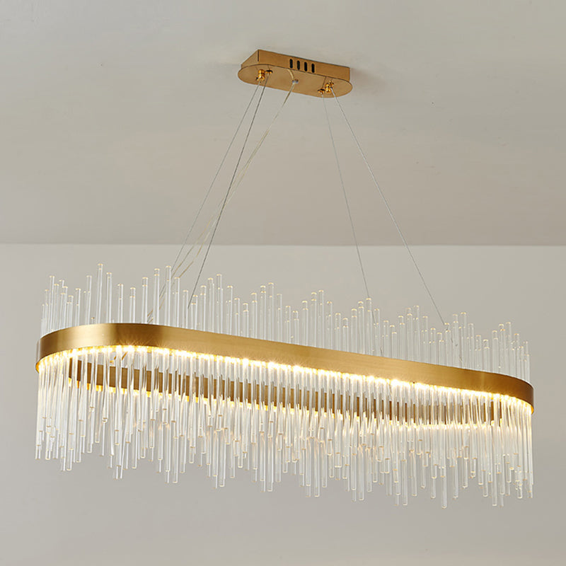 Contemporary Gold Chandelier Crystal Linear LED Over Island Lighting for Living Room