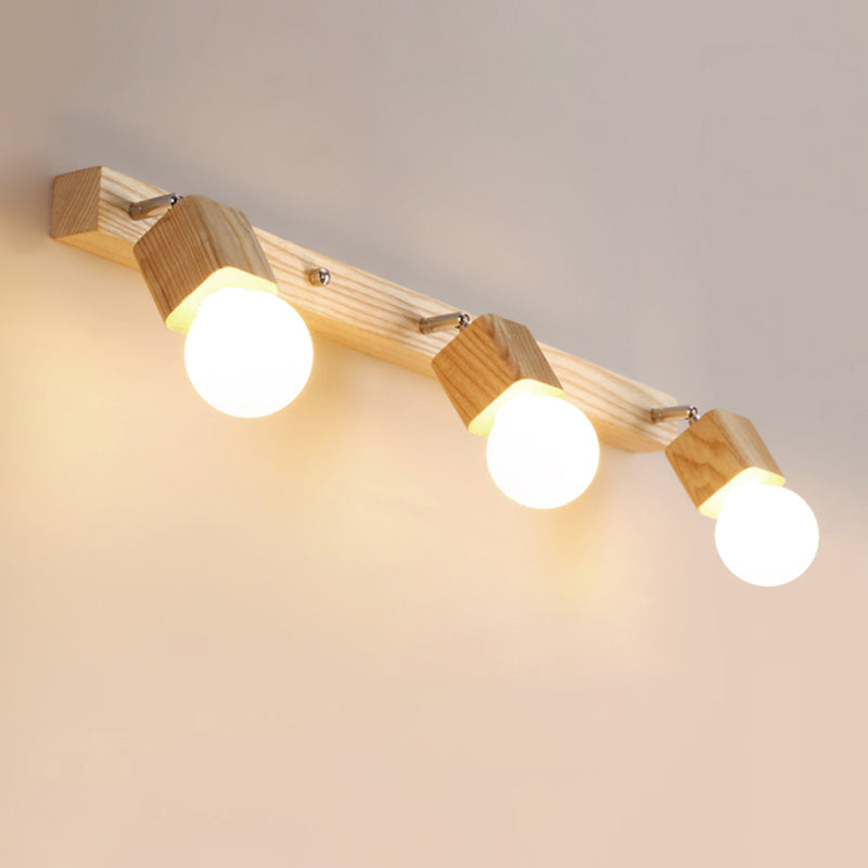 Modern Minimalist Style Cubic Vanity Wall Light Fixtures Wood Vanity Mirror Lights for Bathroom