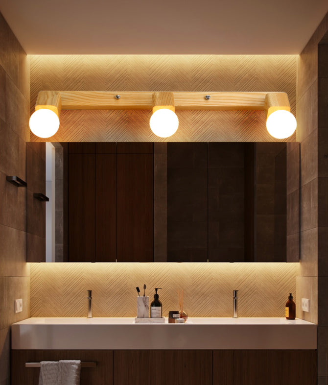 Modern Minimalist Style Cubic Vanity Wall Light Fixtures Wood Vanity Mirror Lights for Bathroom