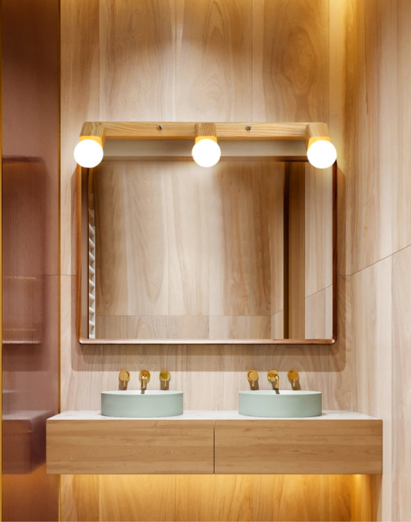 Modern Minimalist Style Cubic Vanity Wall Light Fixtures Wood Vanity Mirror Lights for Bathroom