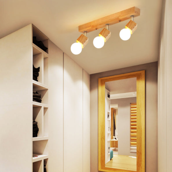 Modern Minimalist Style Cubic Vanity Wall Light Fixtures Wood Vanity Mirror Lights for Bathroom