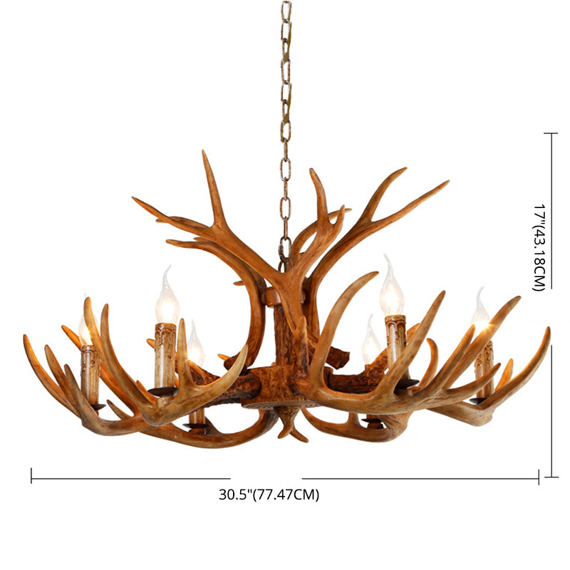 6-Light Antler Pendant Light in Traditional Vintage Style Sputnik Resin Chandelier for Interior Spaces