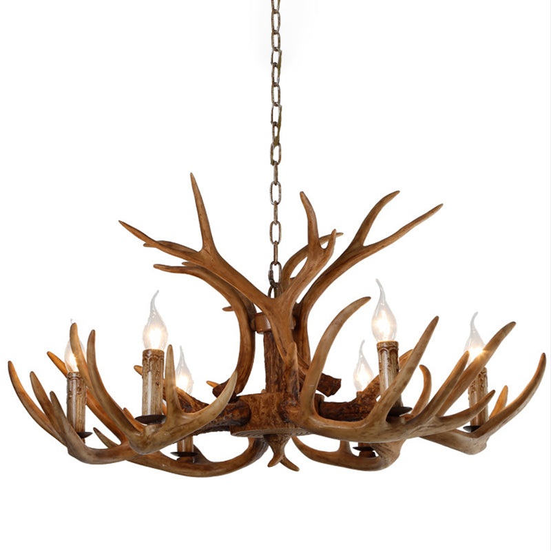 6-Light Antler Pendant Light in Traditional Vintage Style Sputnik Resin Chandelier for Interior Spaces