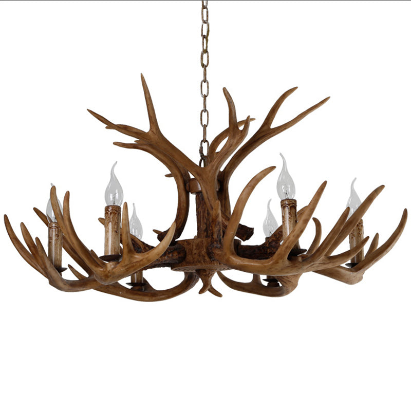 6-Light Antler Pendant Light in Traditional Vintage Style Sputnik Resin Chandelier for Interior Spaces