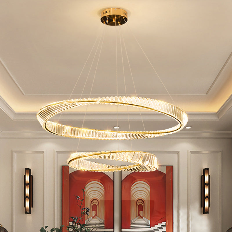 Gold Crystal Hanging Pendant Lights Contemporary style Tiered Hanging Lamps for Living Room