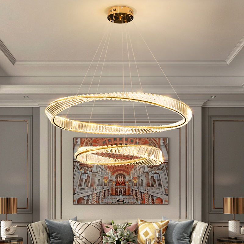 Gold Crystal Hanging Pendant Lights Contemporary style Tiered Hanging Lamps for Living Room