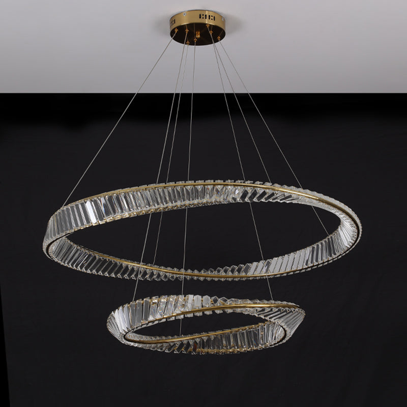 Gold Crystal Hanging Pendant Lights Contemporary style Tiered Hanging Lamps for Living Room