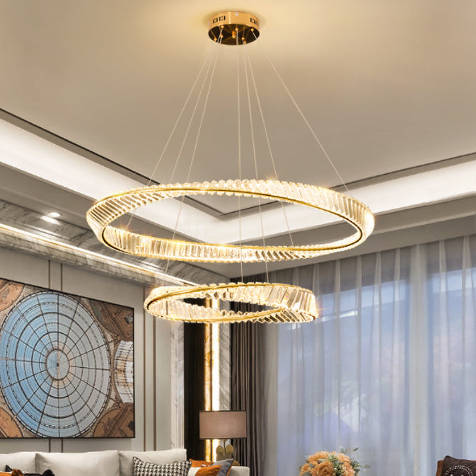 Gold Crystal Hanging Pendant Lights Contemporary style Tiered Hanging Lamps for Living Room